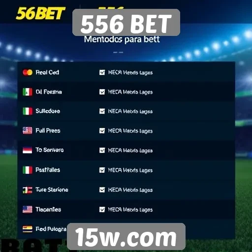 Métodos de pagamento disponíveis na 556 BET